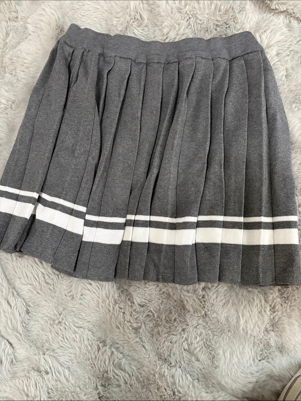 Charcoal Gray Pleated Skirt with White Stripe